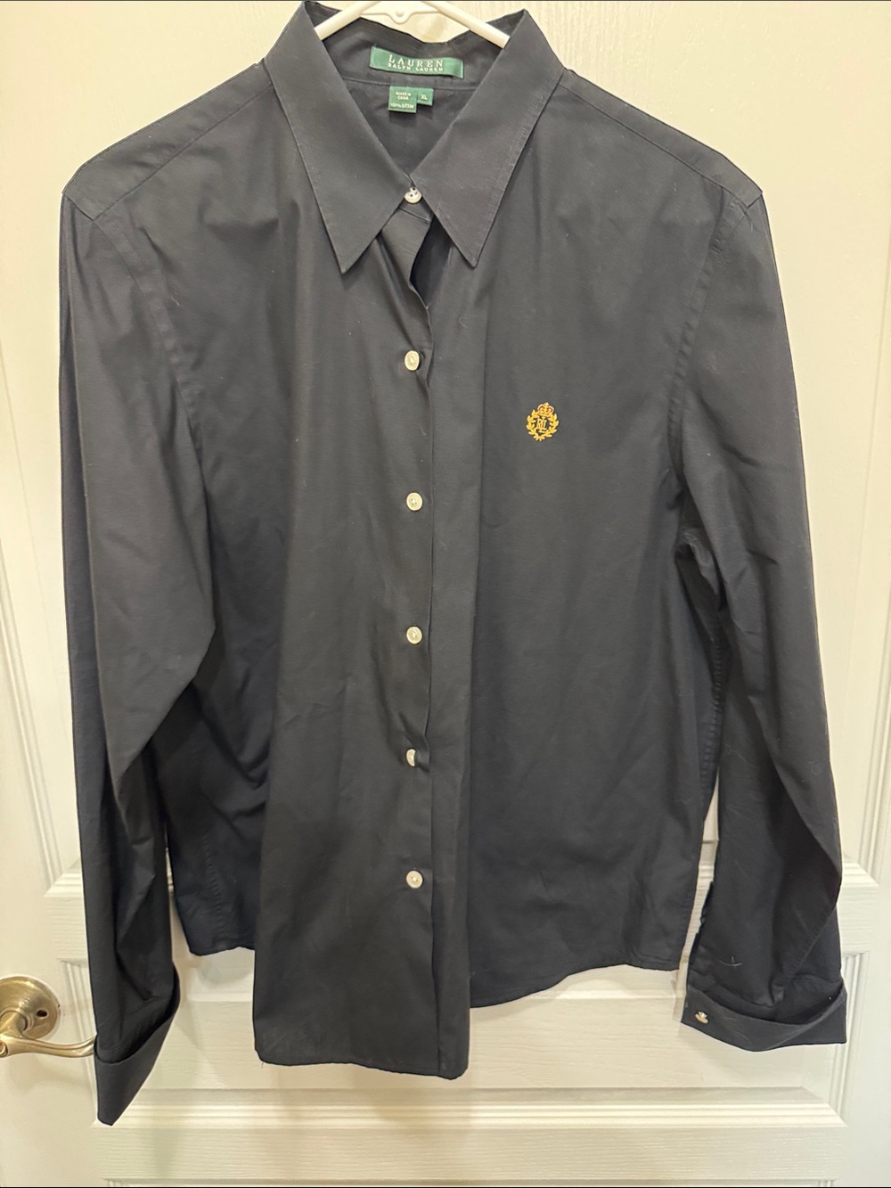 Ralph Lauren Black Cuff Long-Sleeve Button-Down Dress Shirt with Gold Crest